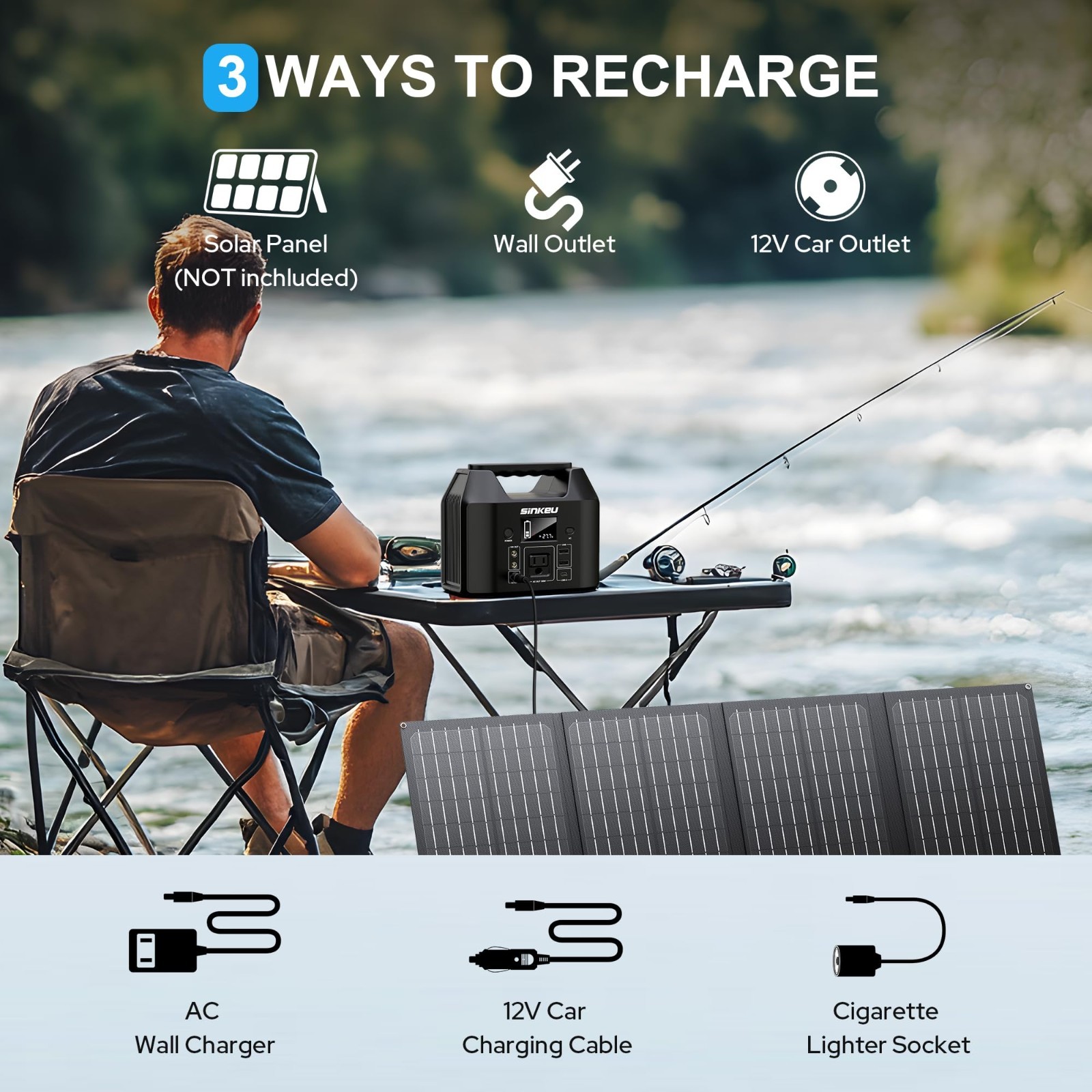 Portable Power Station 122.8Wh, LiFePO4 Solar Generator, 150W Power Bank for Cam