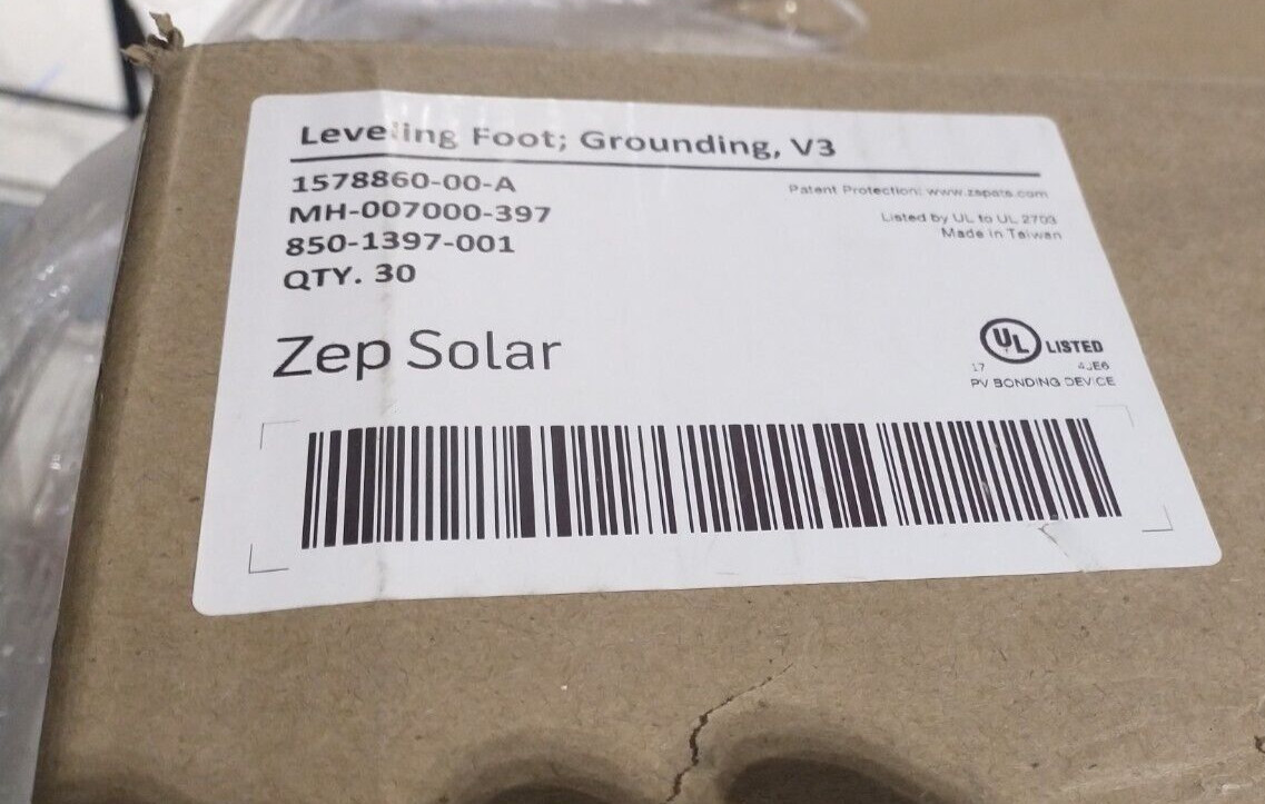 Box of 30, Zep / Tesla Solar Panel Grounding Level Foot, V3, MH-007000-397