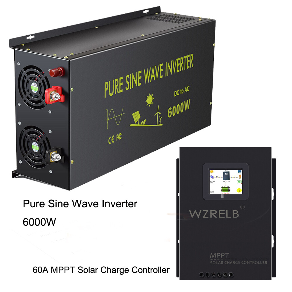 Pure Sine Wave Inverter 24V to 120V 240V 6000W MPPT Solar Charge Controller 60A
