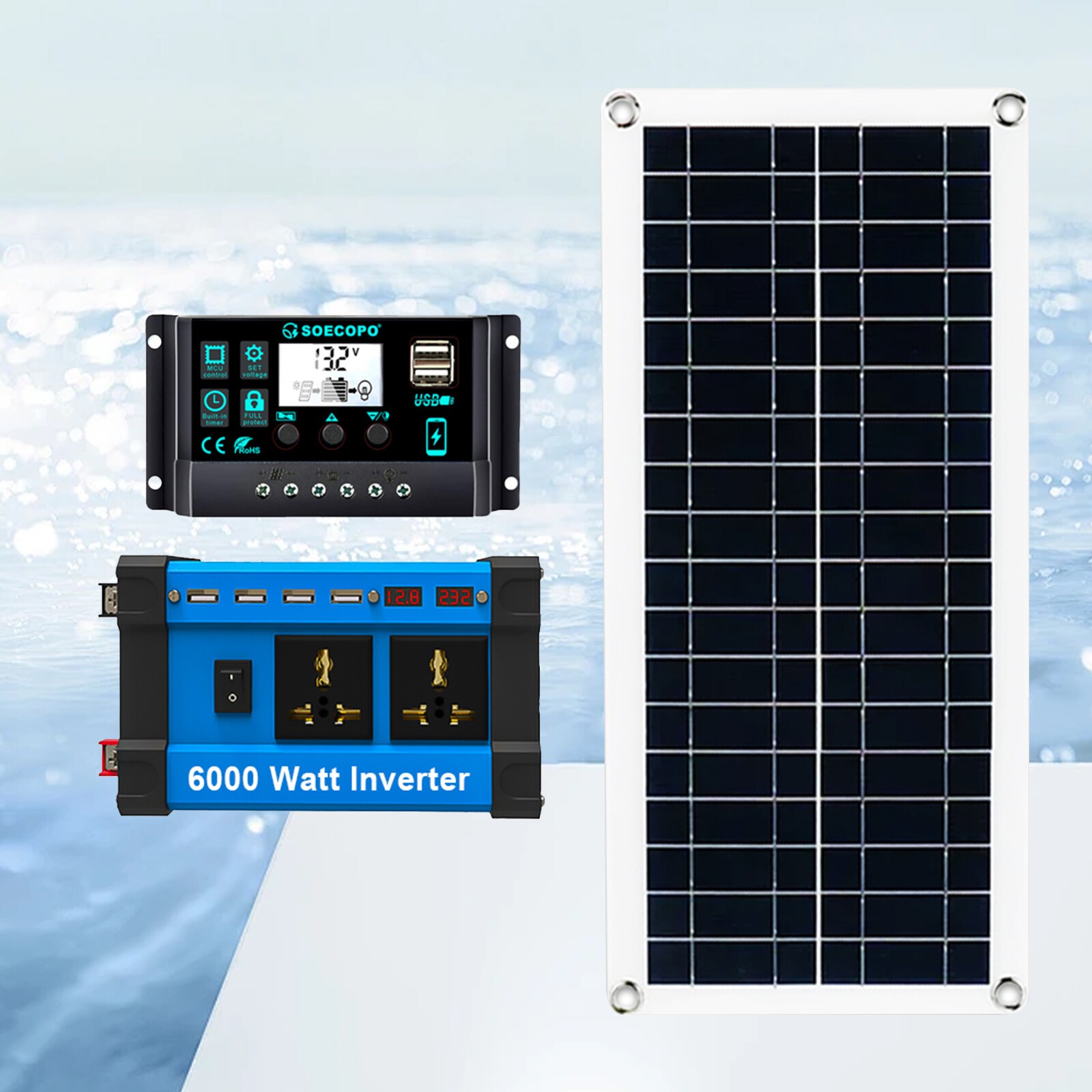 6000W Complete Solar Panel Kit Solar Power Generator 100A Home 110V/220V Systenl