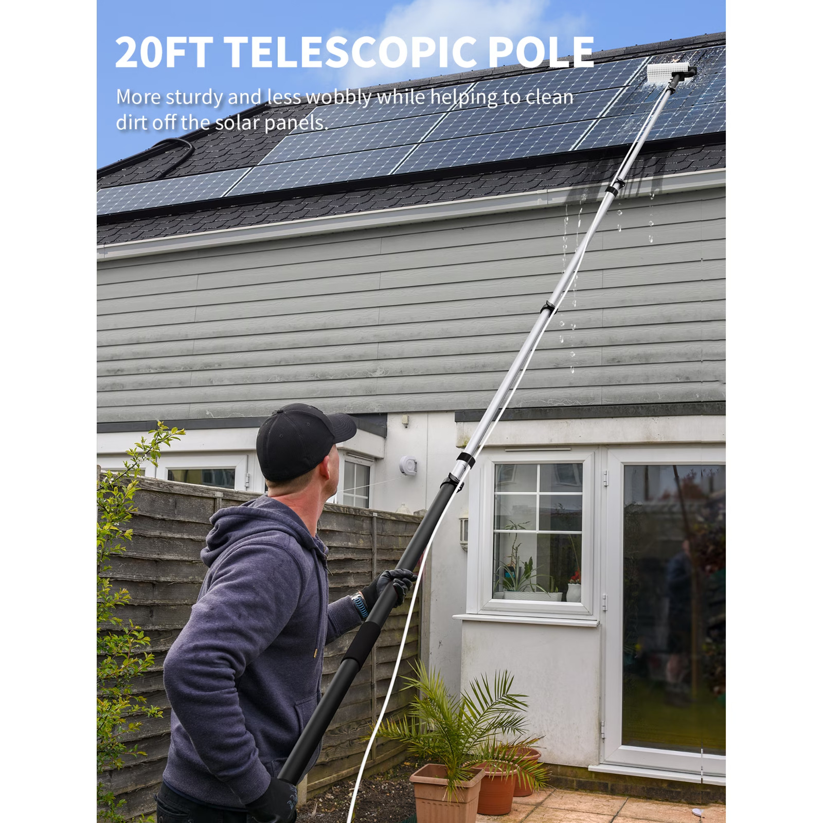 20ft Electric Solar Panel Cleaning Brush Kit Water Fed Pole 2 Speed Soap Dispens