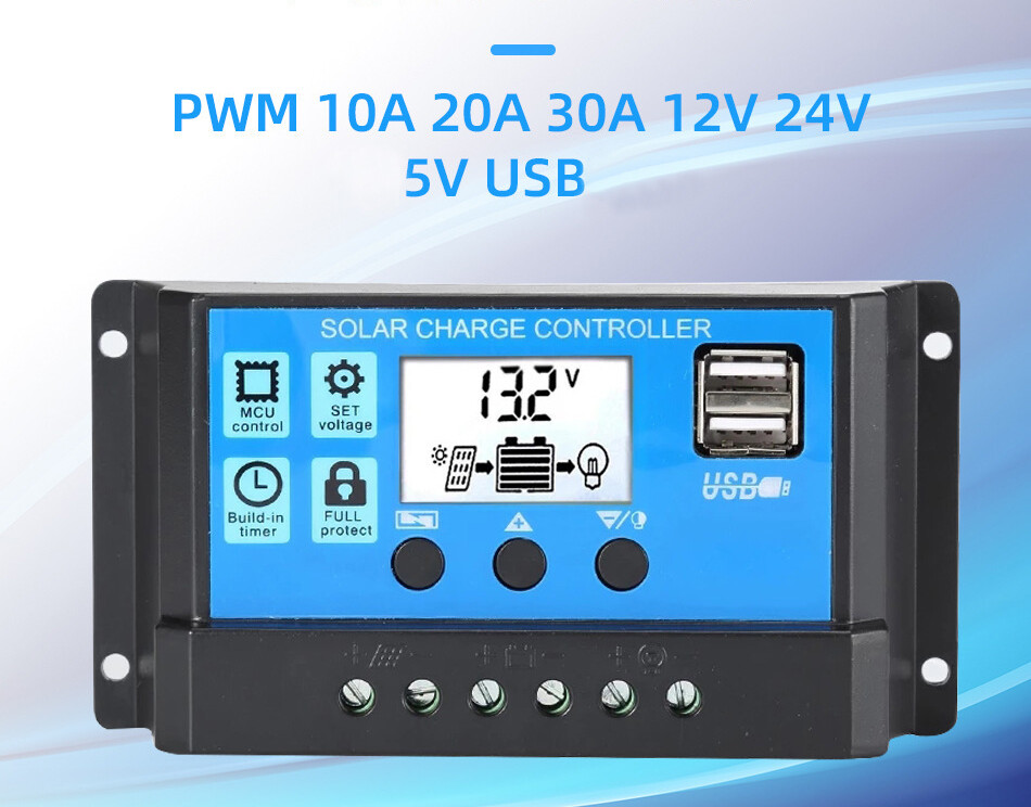 Solar Charge Controller 12V 24V 10A 20A 30A 40A 50A 60A 100A Dual USB Regulator
