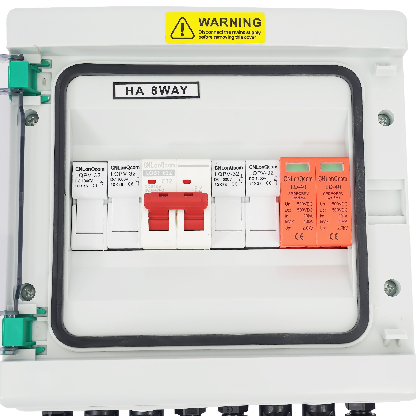 Solar Box 2 String 32 Amp IP65 Waterproof Box DC 500V 32A Circuit Breakers