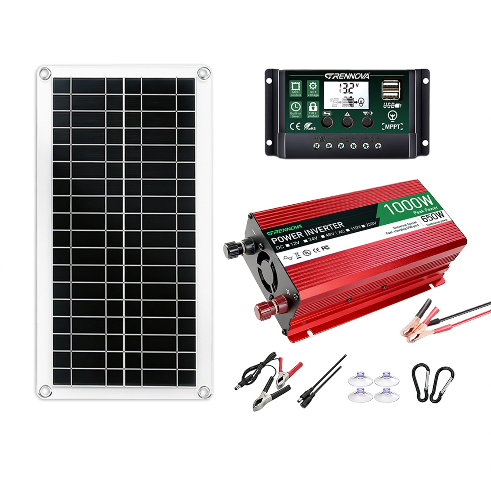 Grennova 1000W Solar Kit 35W Panel 60A MPPT RV Home Cabin Backup Power