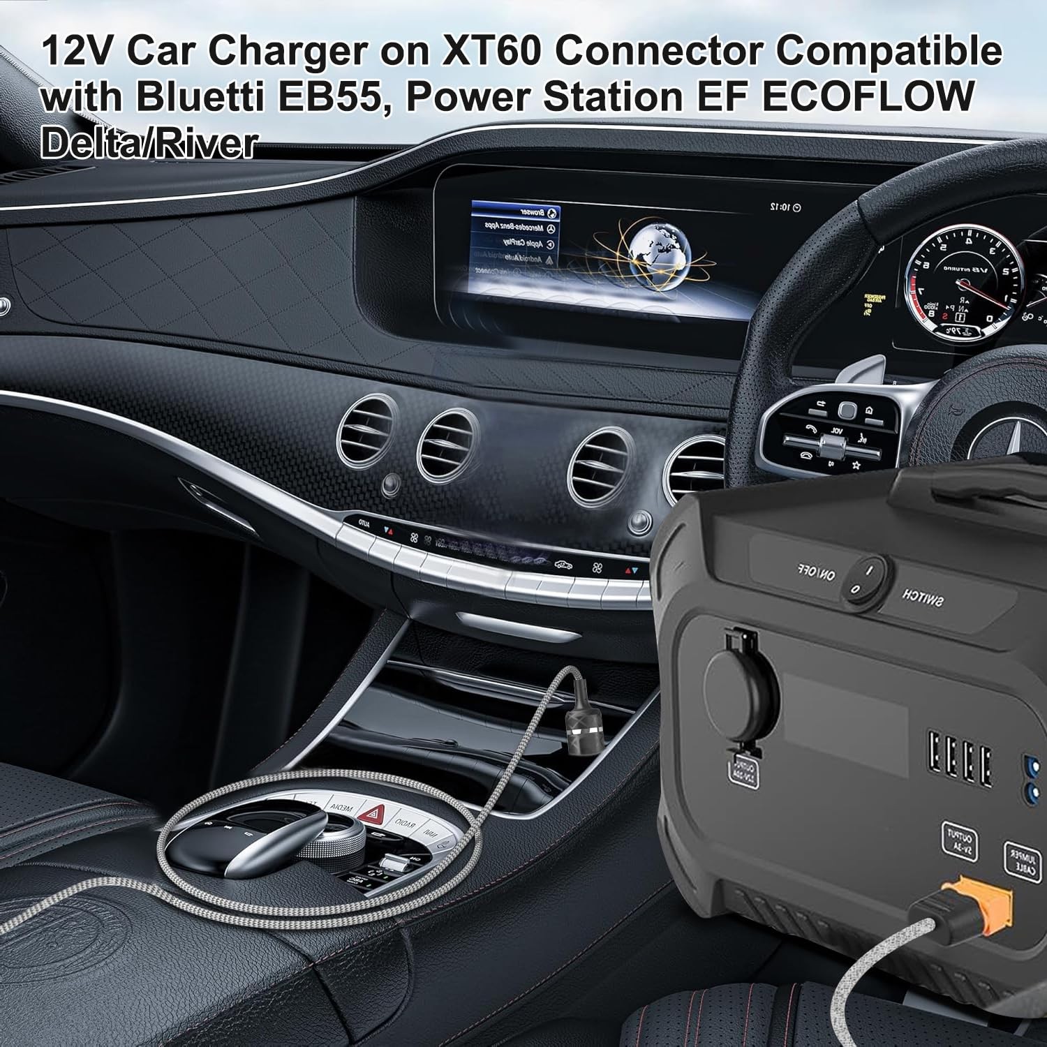 12V/24V XT60 Car Charger Cable for Anker SOLIX C200/C300/C800/C800 Plus/C1000…