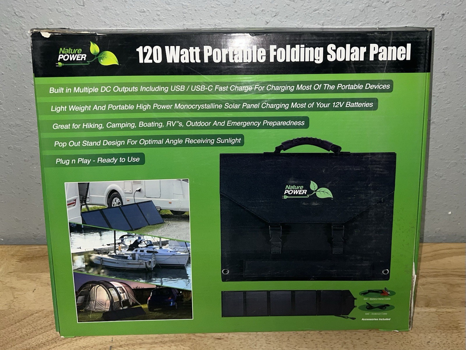 120-Watt Foldable Monocrystalline Solar Panel with Multiple DC Outputs and Cable