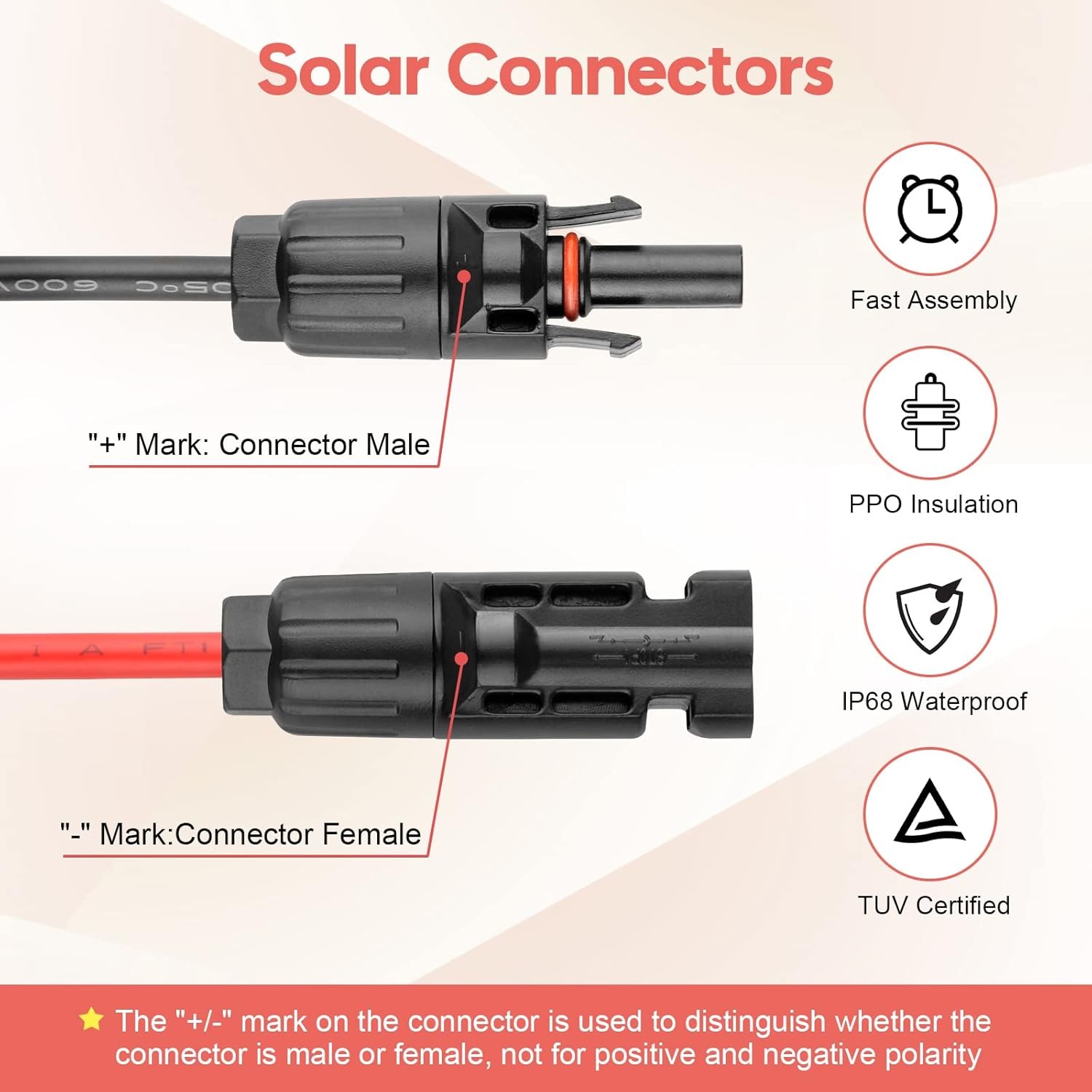 10AWG Heavy Duty Solar Panel Cable to Anderson Connector Adapter 1.6FT