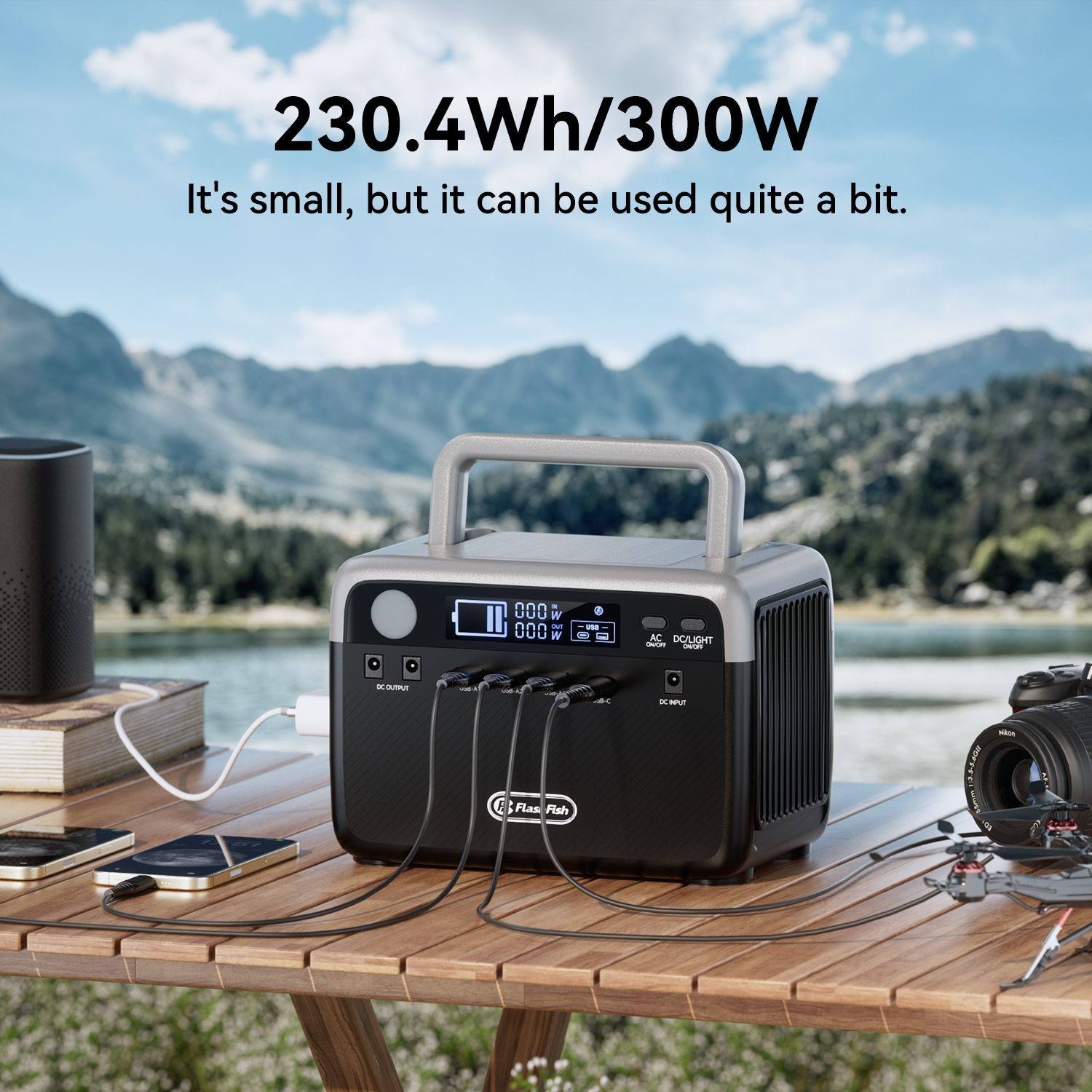 300W Portable Power Station Solar Generator CPAP Backup Charger +60W Solar Panel