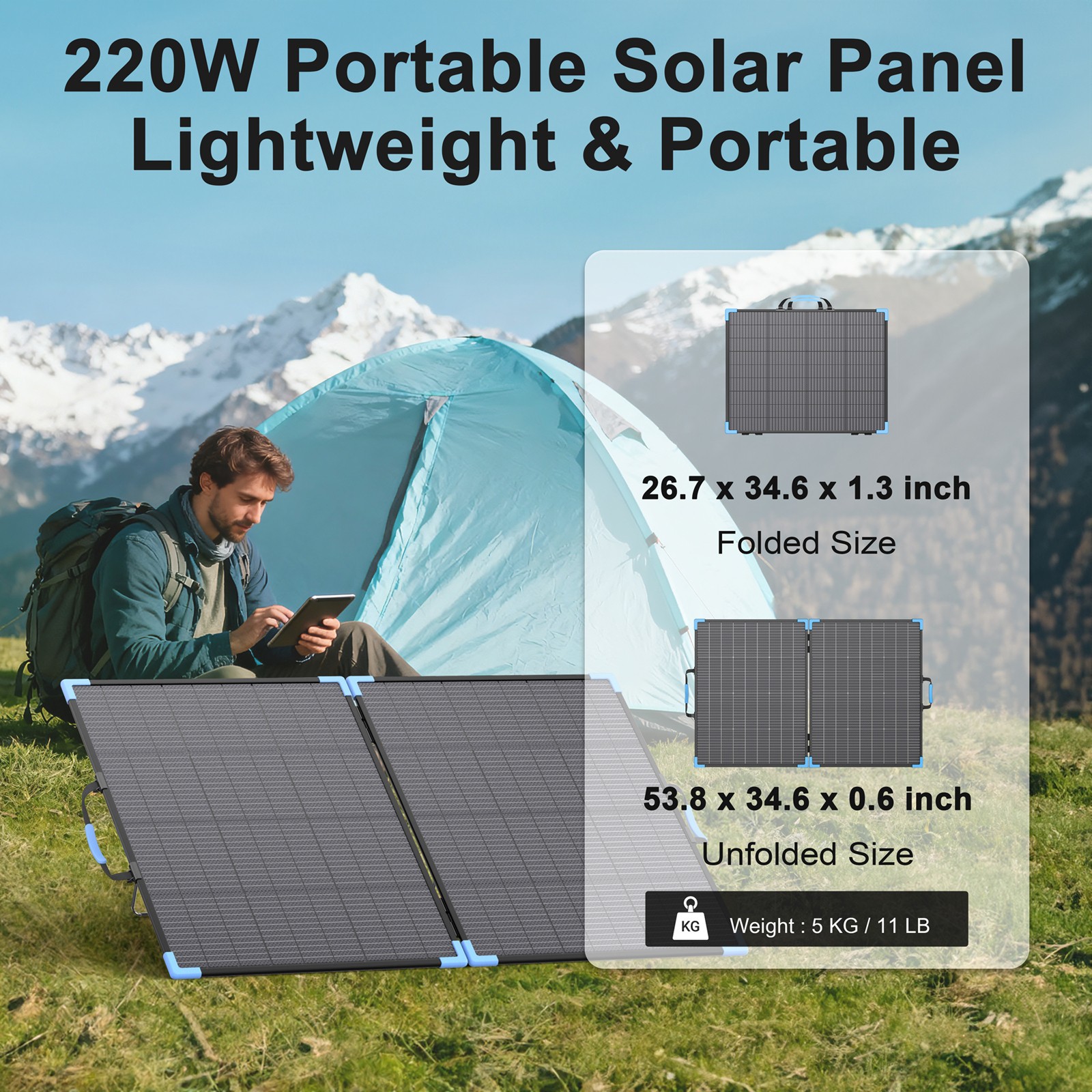 E-POWO 110W 220W Bifacial Solar Panel 400W for Power Station RV Camping Outdoor