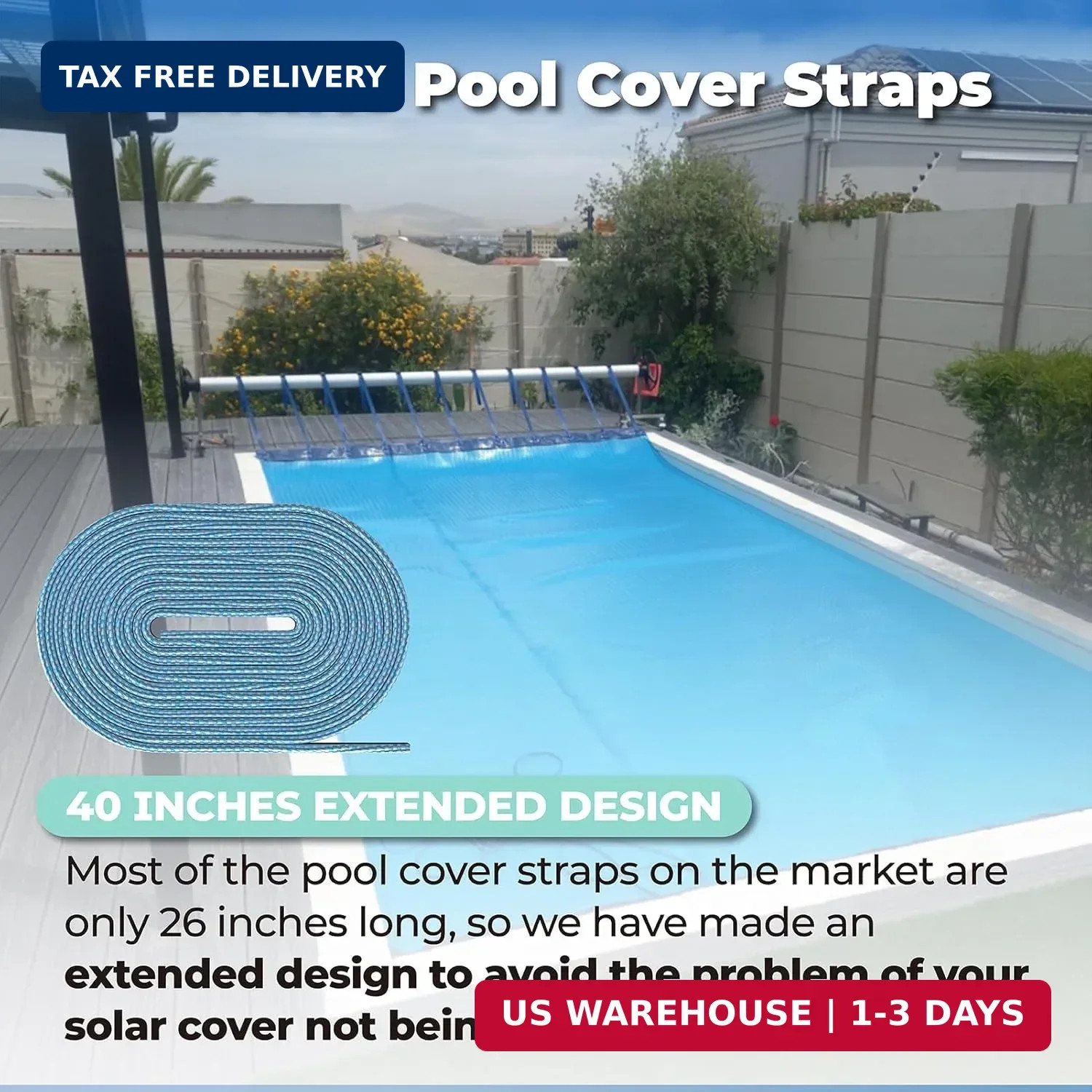 ANTOBLE Tube and Solar Cover Fastening Kit, Extended Pool Solar Cover Straps Cli