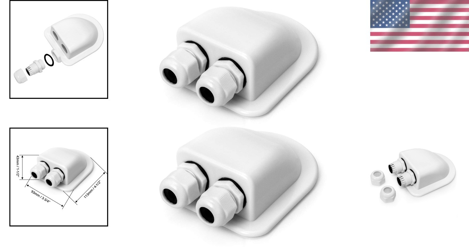 2 Pack Solar Double Cable Entry Gland for RV Caravan Marine ABS White Roofs