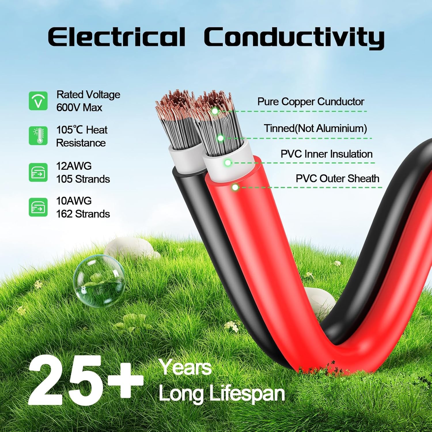 10AWG XT60 Solar Panel Cable 2FT Red Black Solar Connector Compatible Ecoflow