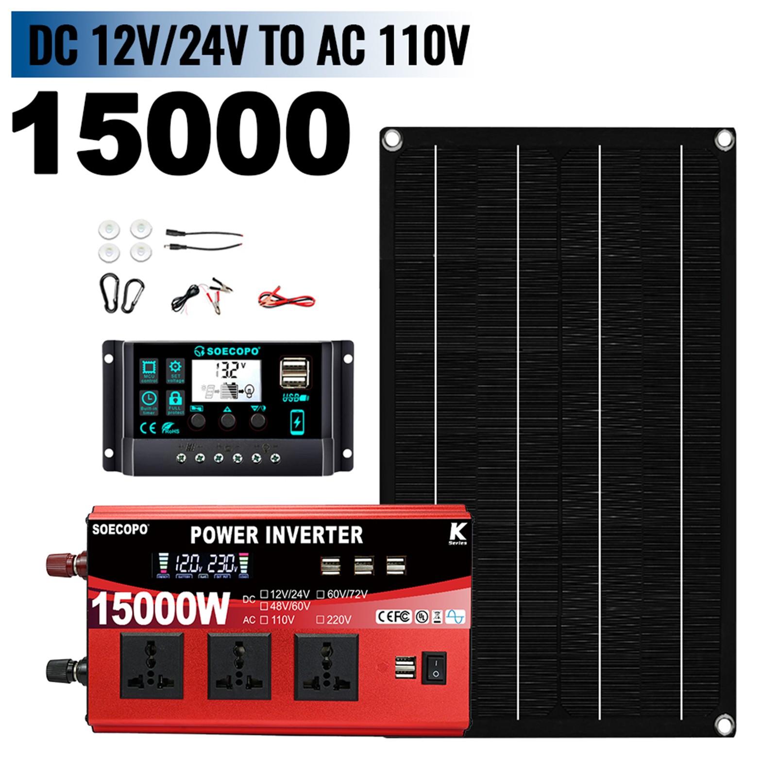 15000W Solar Inverter Kit | 800W Panel + Controller | 12V/24V to 110V/220V