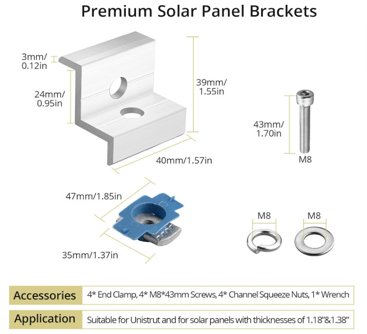 Anbte 10pcs Solar Panel End Clamp for Standard Unistrut, Aluminum 30mm/35mm Sola