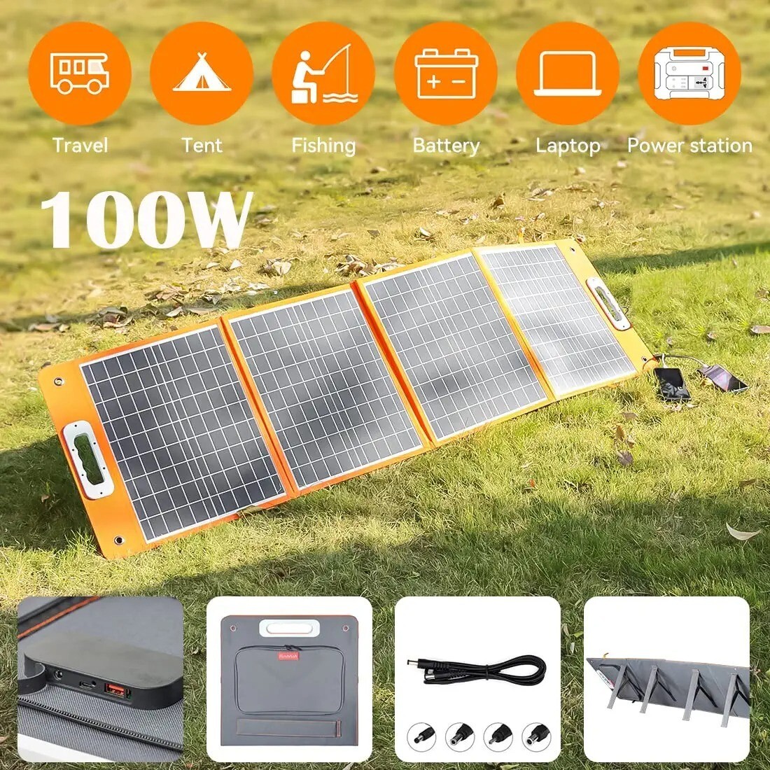 Foldable Solar Panel 100W Portable Charger for Power Station/Phone/Camping/RV