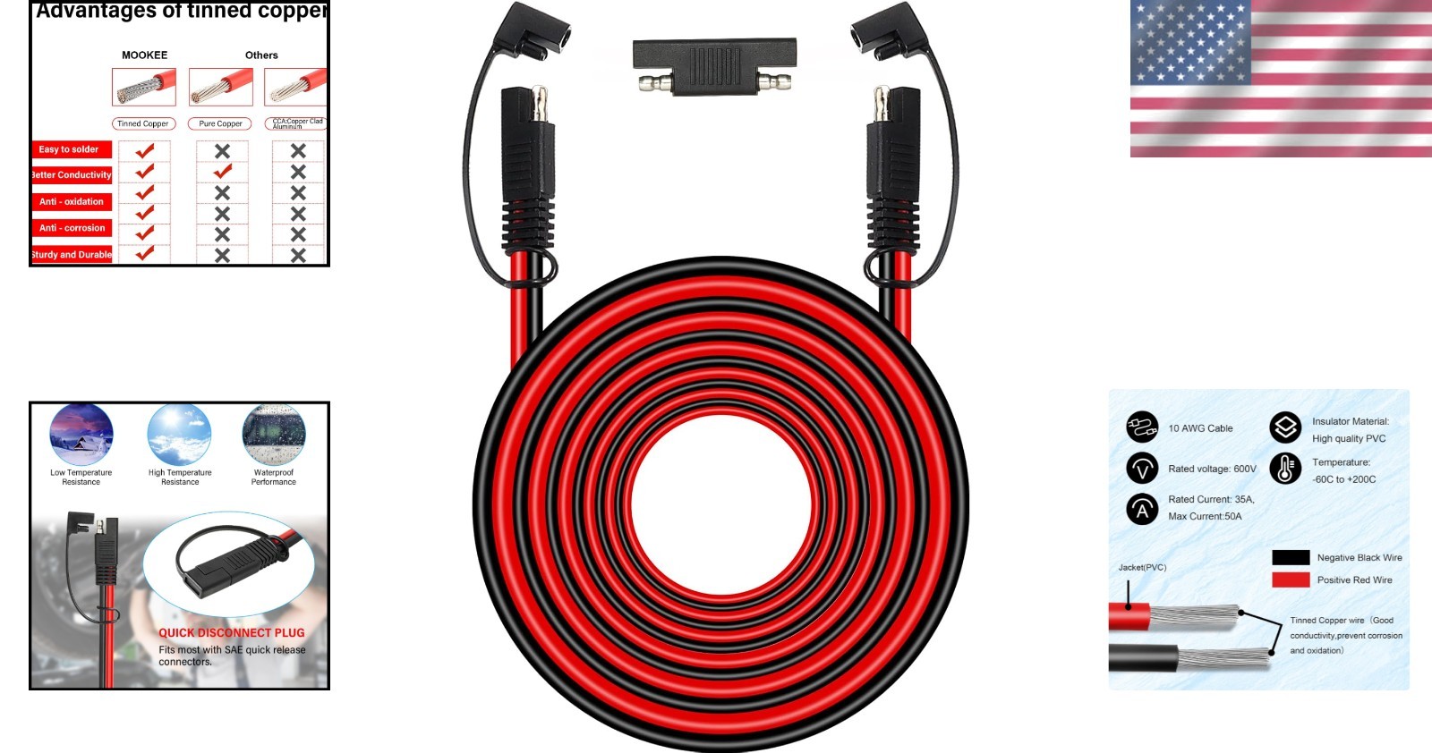 10AWG SAE Quick Disconnect Battery Charger Cable – 30FT Waterproof & Dustproof