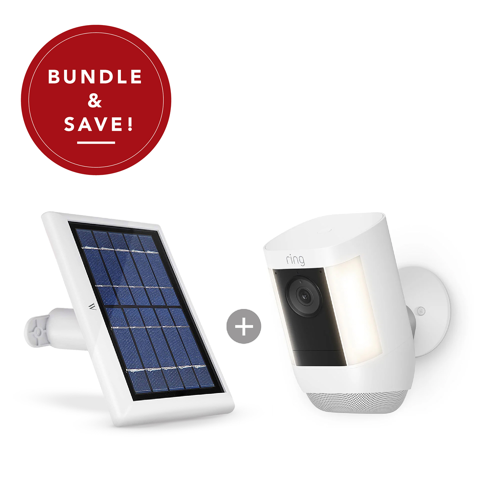 Wasserstein Ring Spotlight Cam Pro Battery + Solar Panel Bundle (1 Pack, White)
