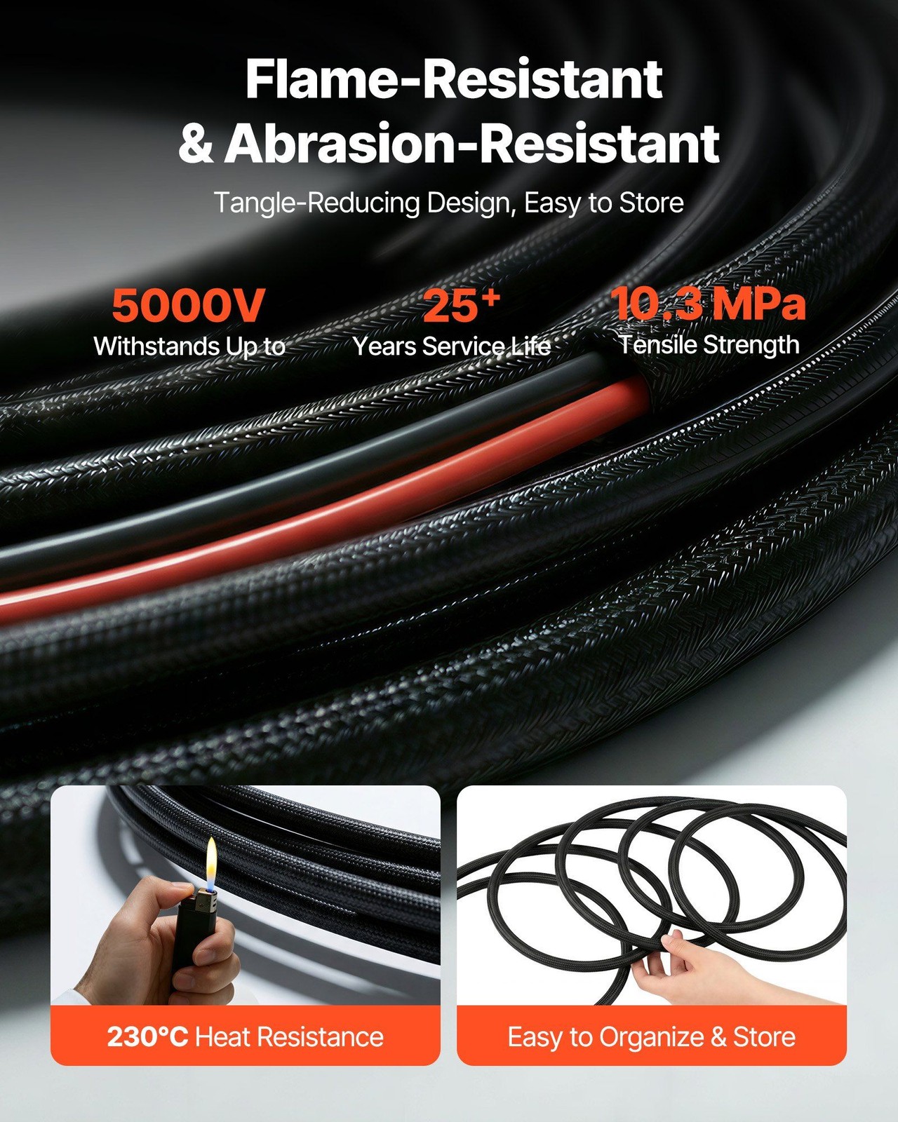30ft 10 AWG Solar Panel Extension Cable with MC4 Connectors, IP67 Waterproof