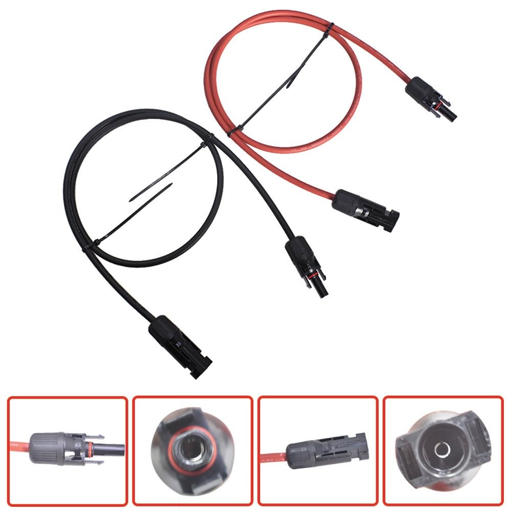 1 Pair 3 Feet Black + Red 10 AWG Solar Panel Extension Cable Wire Connector