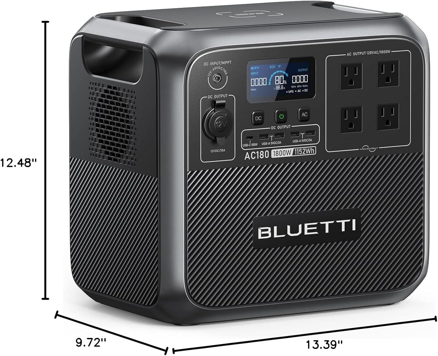 Portable Power Station AC180, 1152Wh Lifepo4 Battery Backup W/ 2 1800W (2700W Pe