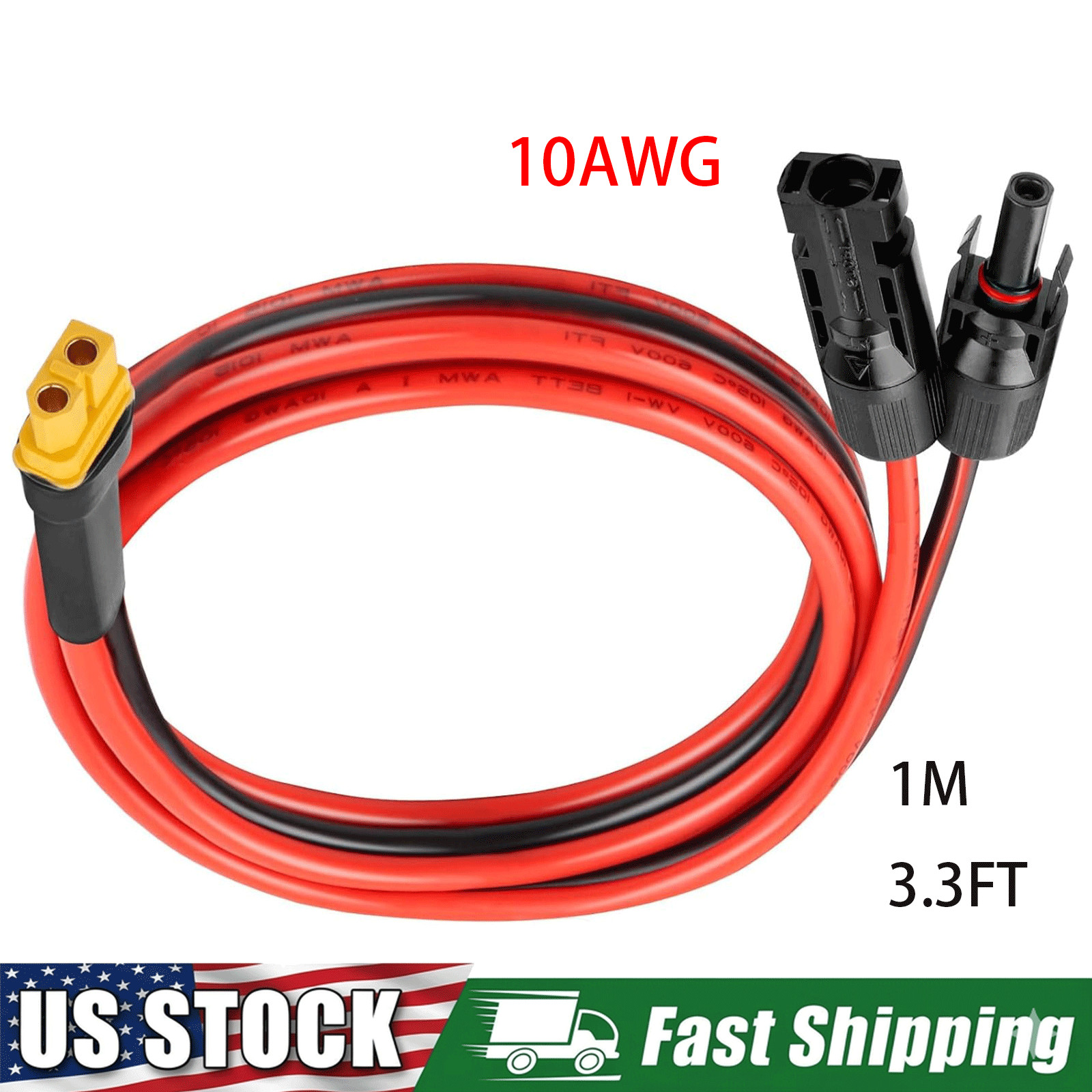 3.3FT 10 AWG XT60 Male Connector Adapter to Solar Battery Extension Cable