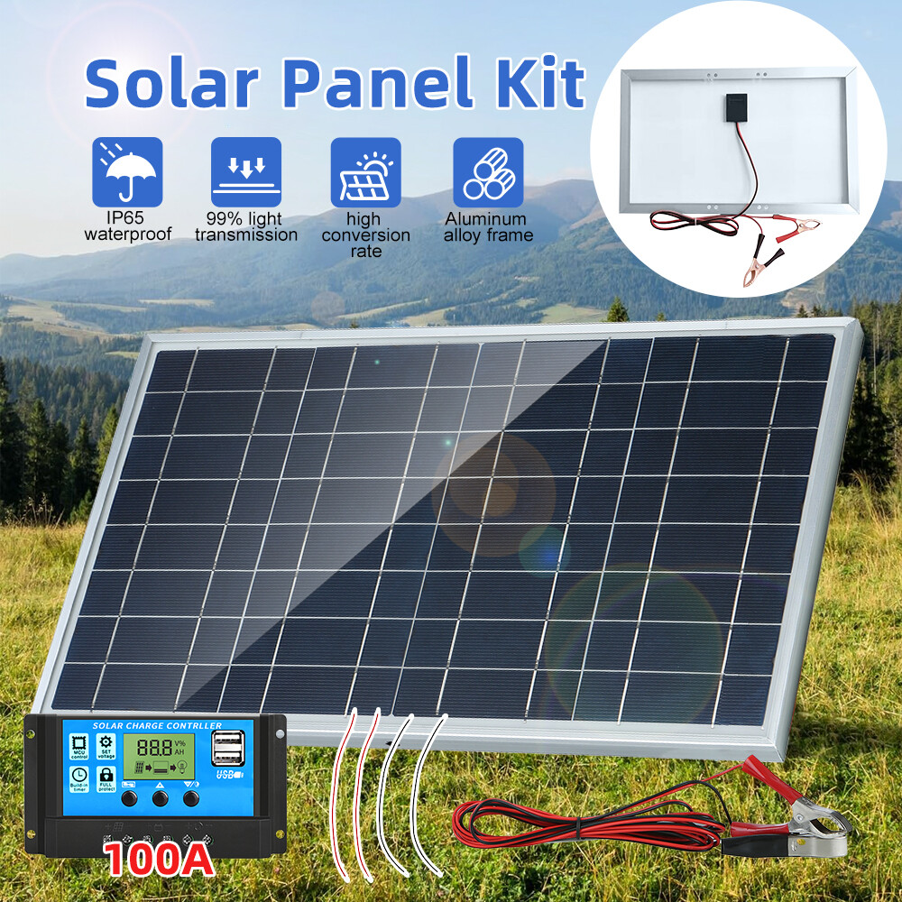 30W Solar Panel Kit 100A Charge Controller 12V Battery Charger Boat RV Marine US
