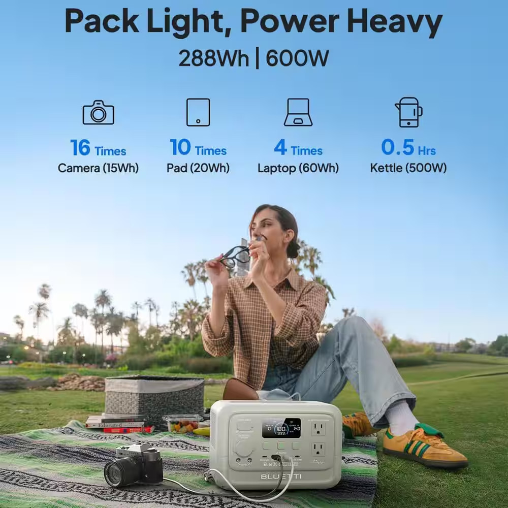 600W Continuous/1500W Peak Output 288Wh Portable Power Station, Push Button Star