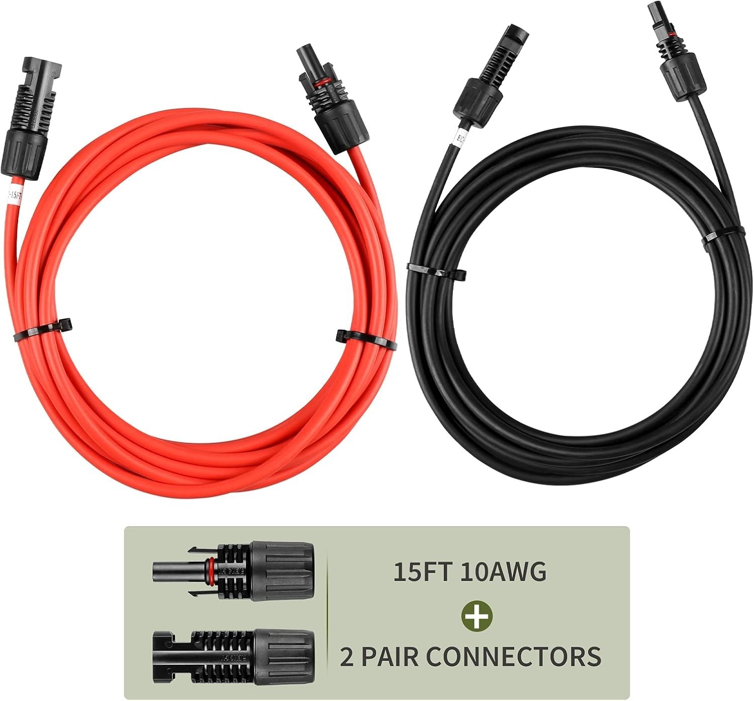 Solar Panel Extension IP67 Cable 15 Feet 10AWG with Female and Male Connector