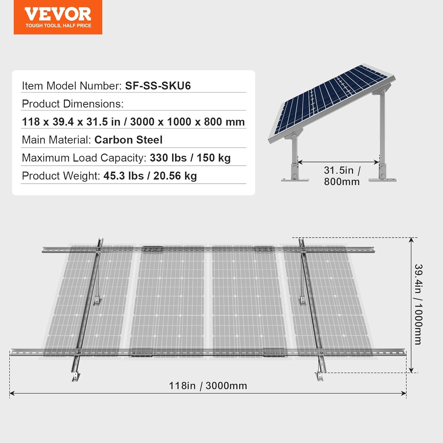 VEVOR Solar Panel Mounting Brackets, 30-60 Adjustable Multi-Piece Brackets for 1