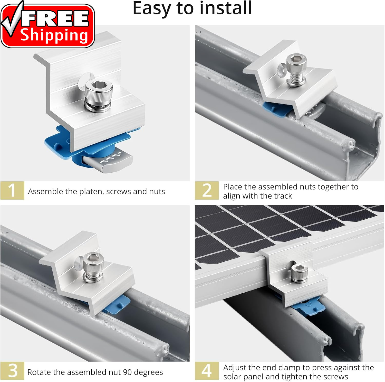 10Pcs Solar Panel End Clamp for Standard Unistrut, Aluminum 30Mm/35Mm Solar Pane