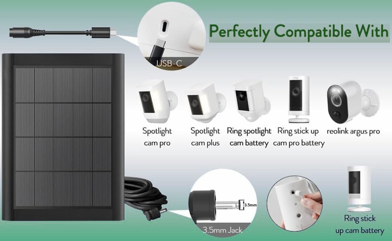 2 Pack Ring Solar Panel(2Nd Generation), 5W Ring Solar Panel Charger with Mount
