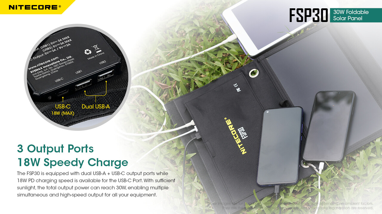 ~NEW~ Nitecore FSP30 30W Foldable Solar Panel w/ USB-A & USB-C Outputs
