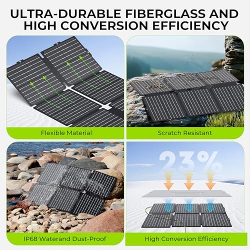 Portable Solar Generator, 300W Portable Power Station with Foldable Green Grey