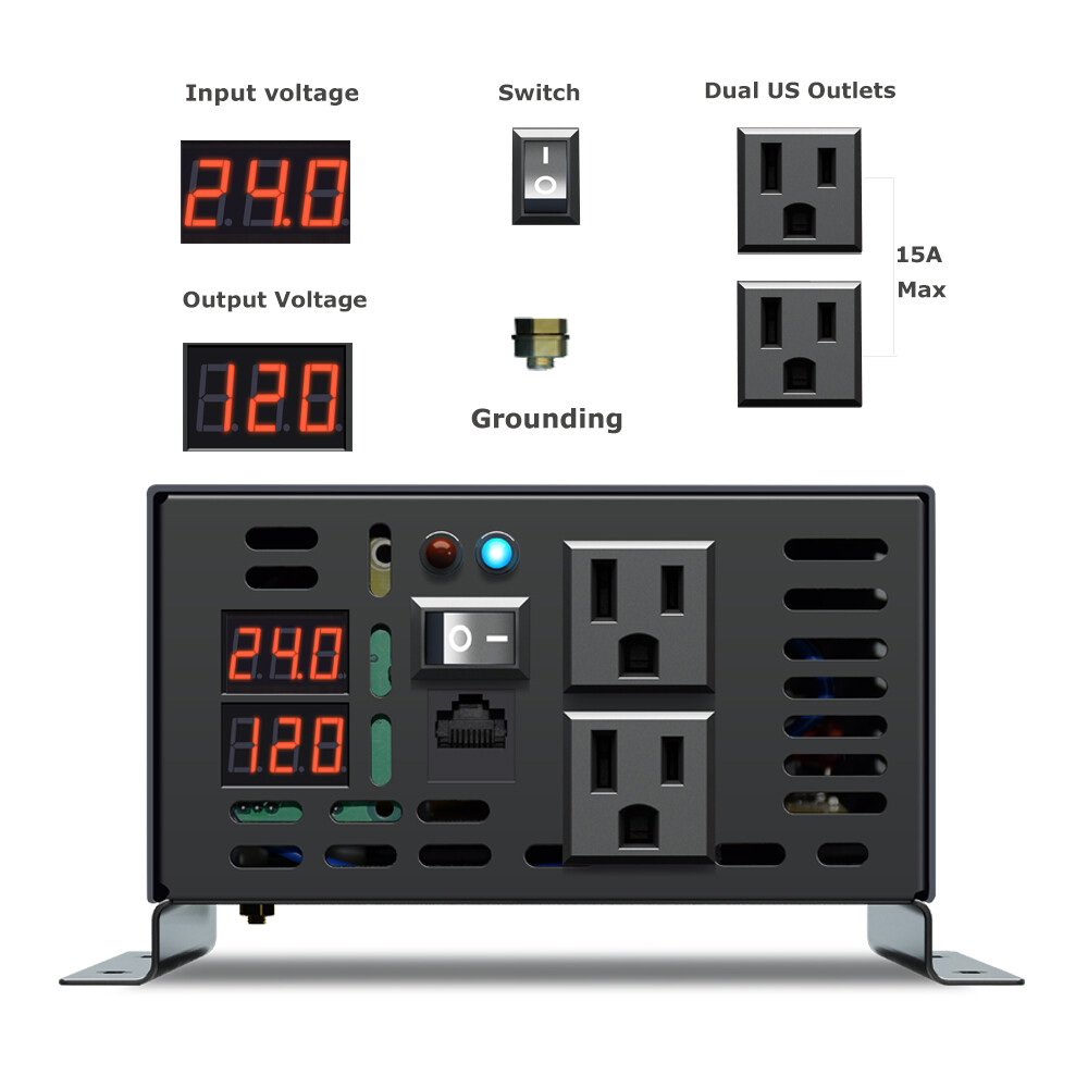 Pure Sine Wave Inverter 24V to 110V 220V 600W Generator Car Truck Solar Remote