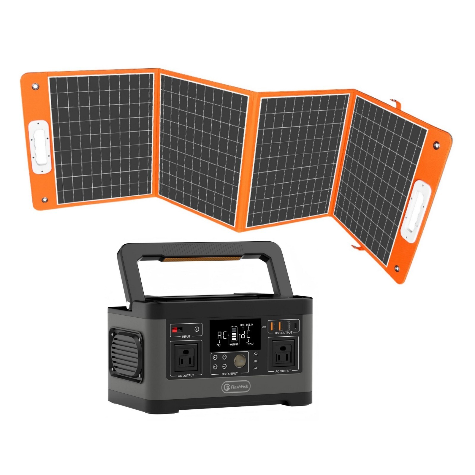 Flashfish Portable 500W Power Station 520Wh with 100W Solar Panel for Camping/RV
