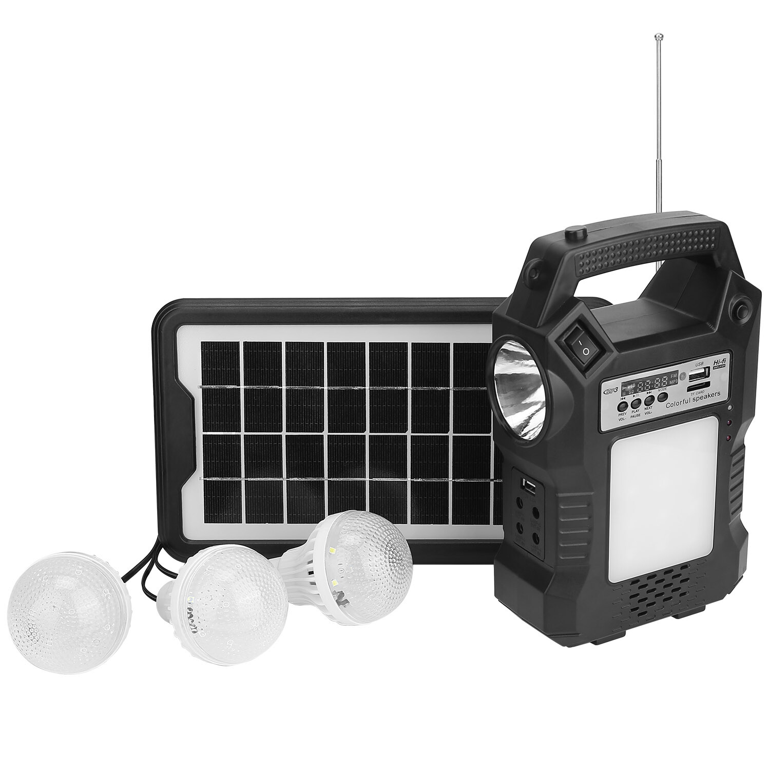 New Solar Power Backup Station with Flashlight & 3 Lighting Bulbs for Camping