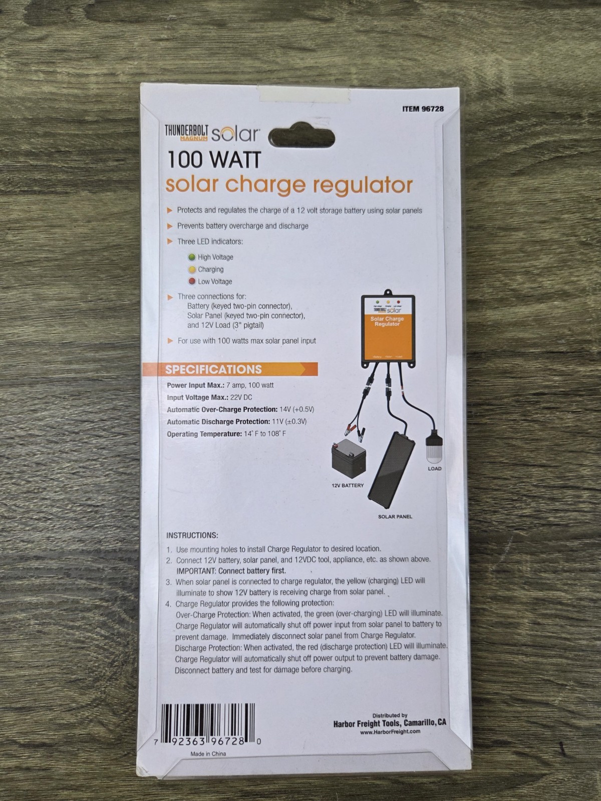 Thunderbolt Magnum Solar 100 Watt Solar Charge Regulator 96728 7A Panel Input