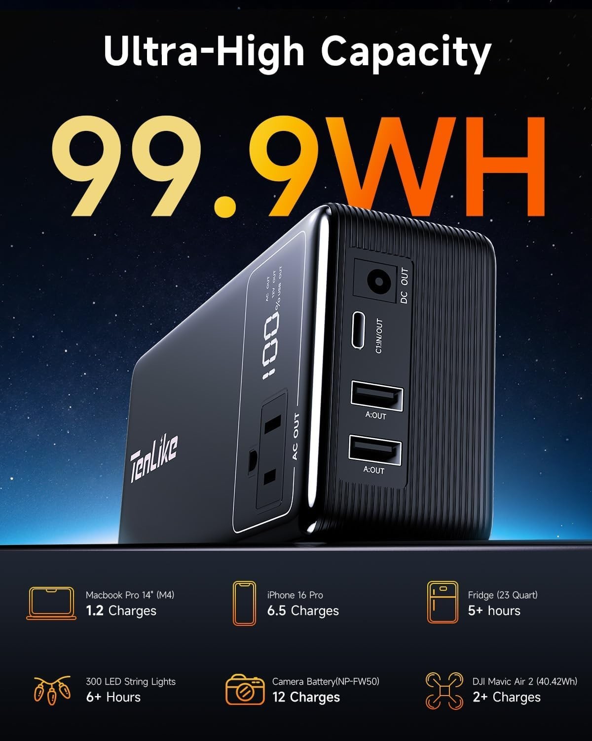 Portable Power Station 99.9Wh – AC Outlet, USB, Type-C, Mini Generator for Campi