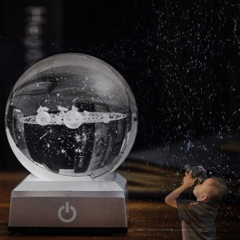 3D Solar System Crystal Ball 3.15” with LED Light Base – Educational Night Light