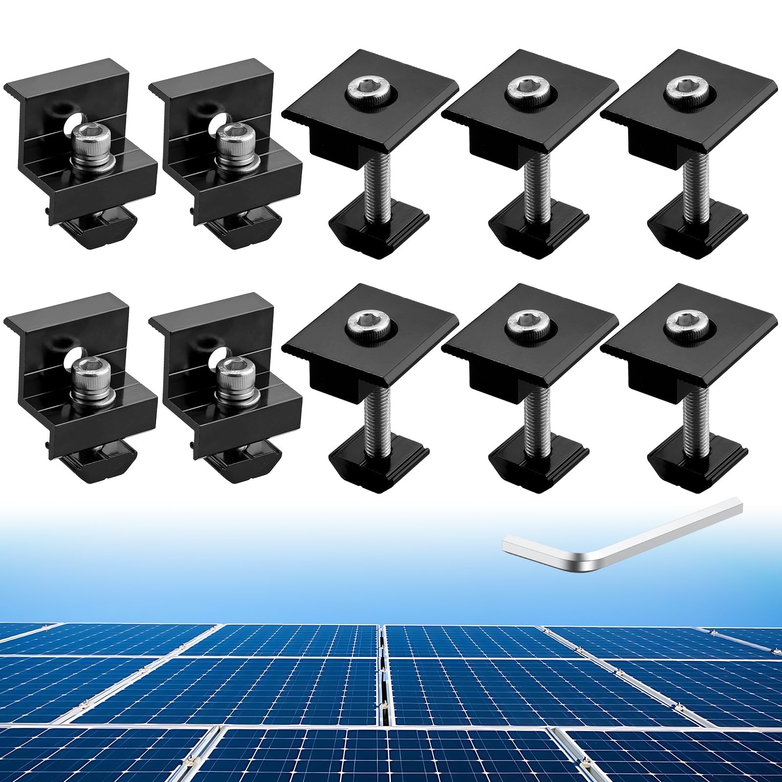 10 PCS Solar Panels Brackets 30mm/35mm, Aluminium 6 x T-Shaped Mid Clamps + 4…