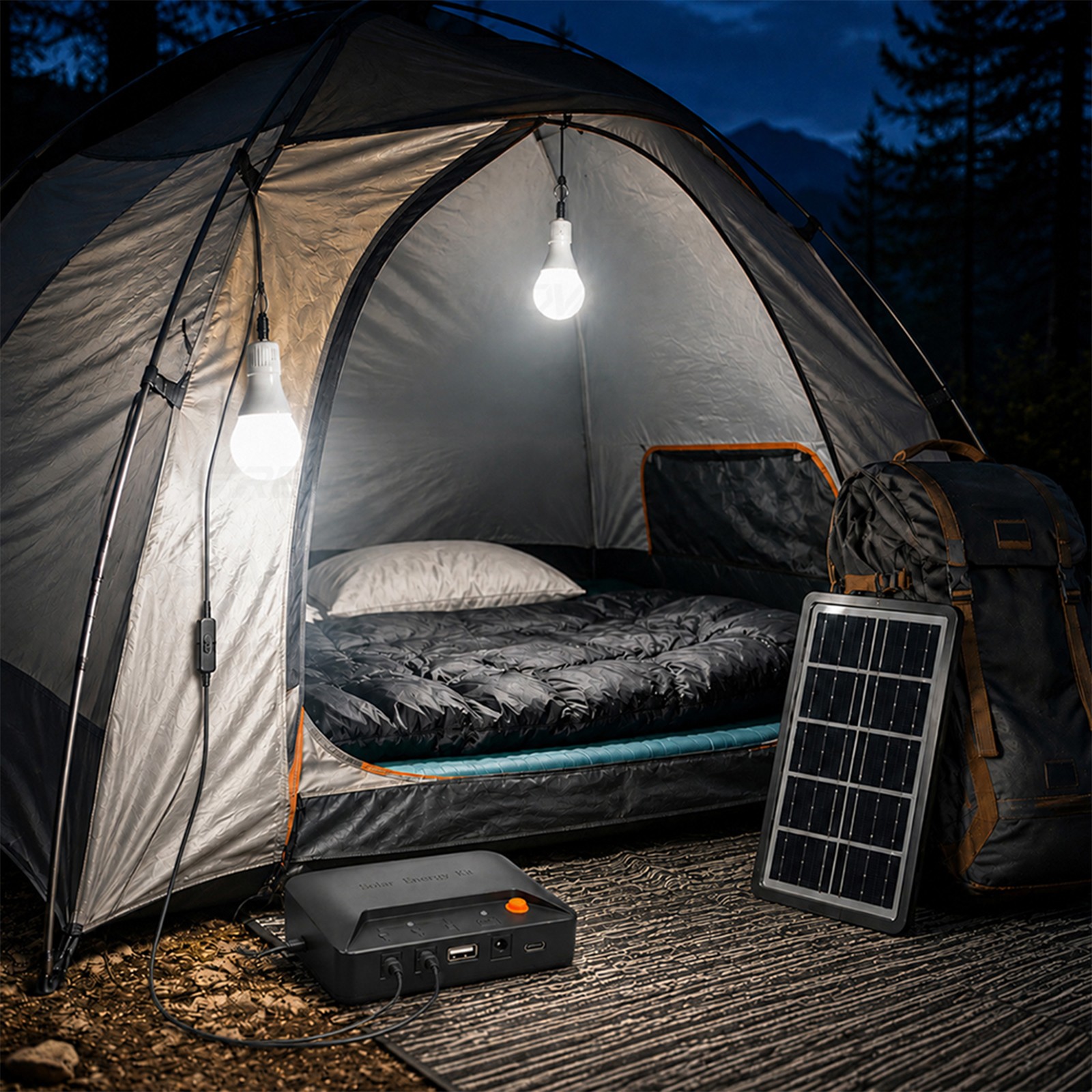 Grennova Portable Solar Light Kit USB Charger 2PCS Switch LED Bulbs