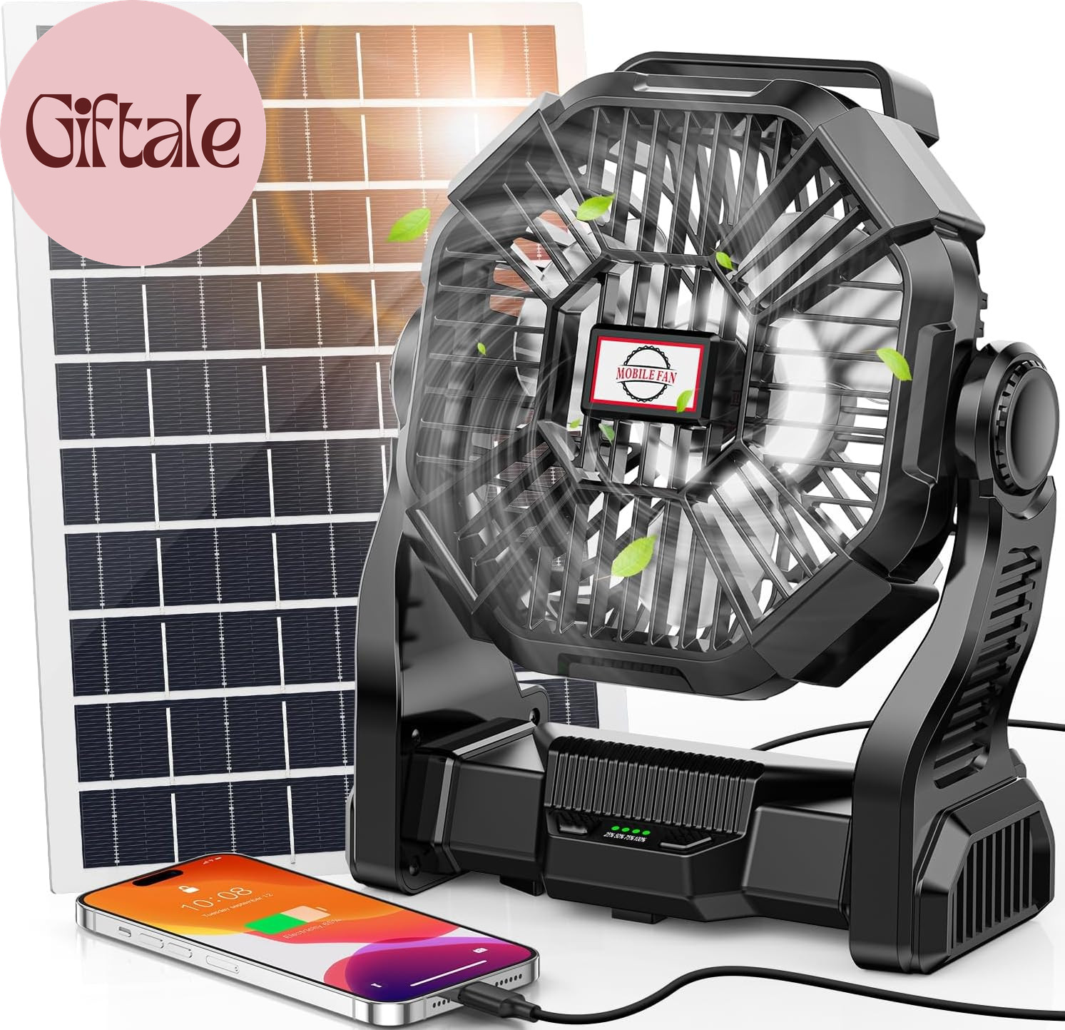 30000Mah Solar Fan with LED Lantern, 10W Solar Panel Rechargeable Battery Powere