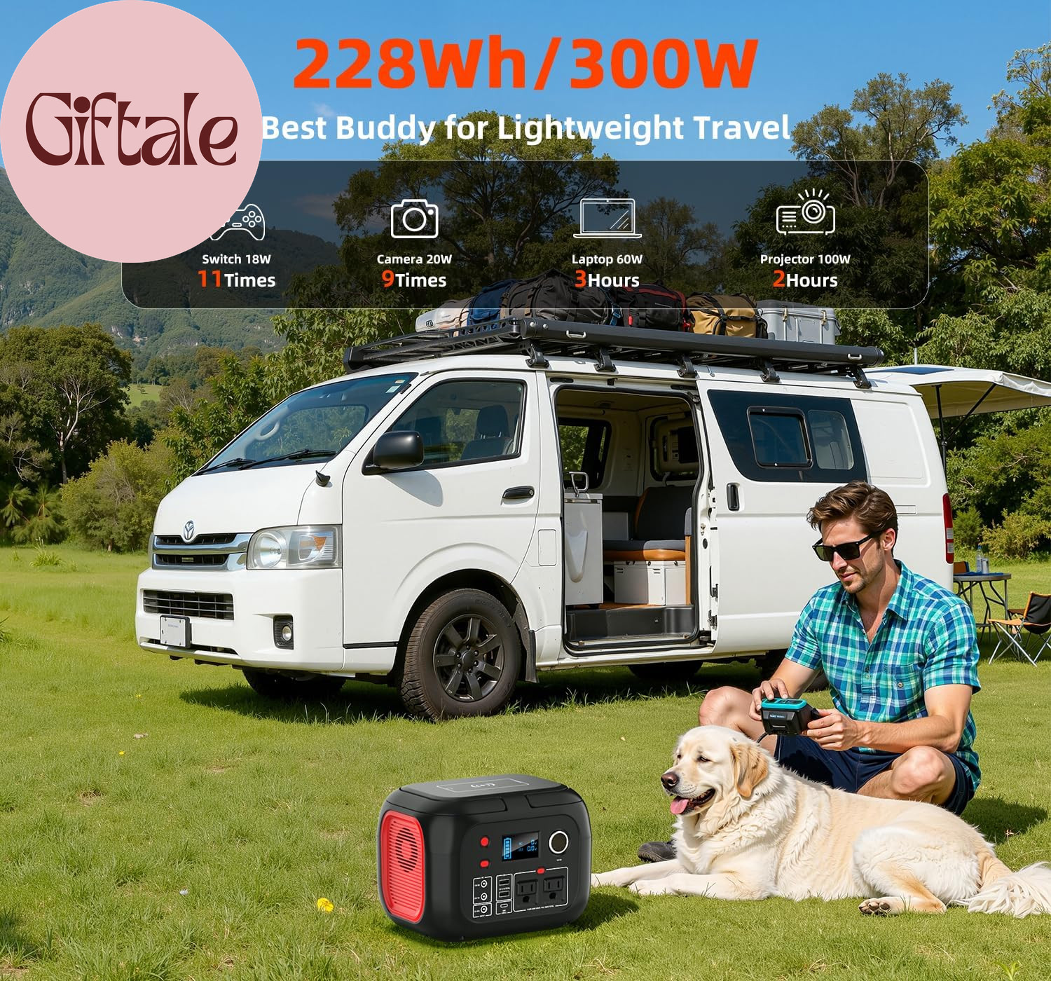 Portable Power Station 300W, 228Wh Solar Generator with 110V Pure Sine Wave AC O
