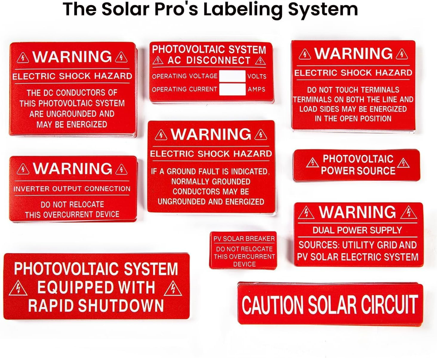 PV Solar System Rapid Shutdown Safety Labels, 30 Pack