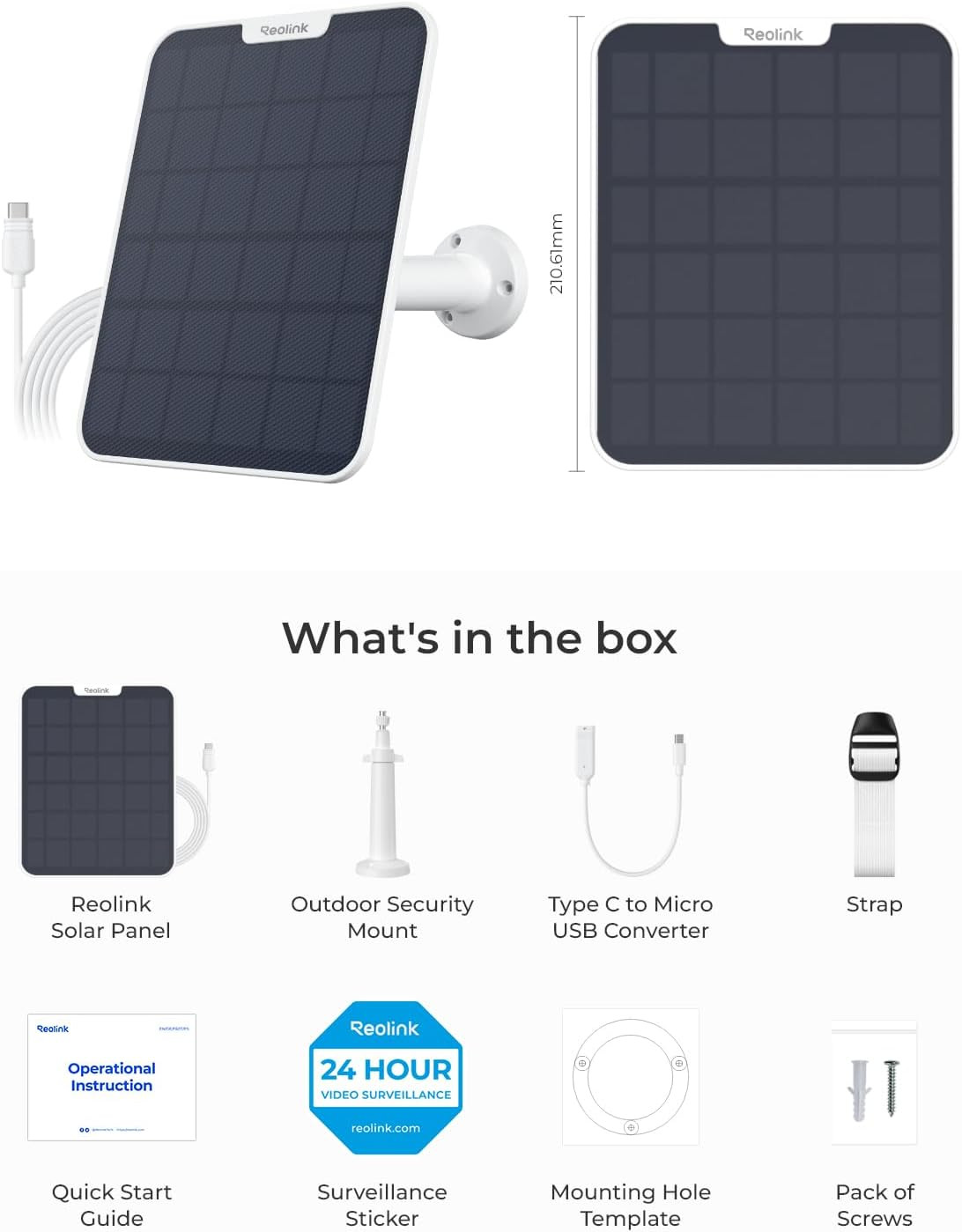 REOLINK 6W Solar Panel White, Non-Stop Solar Power Supply for All Wireless Batte