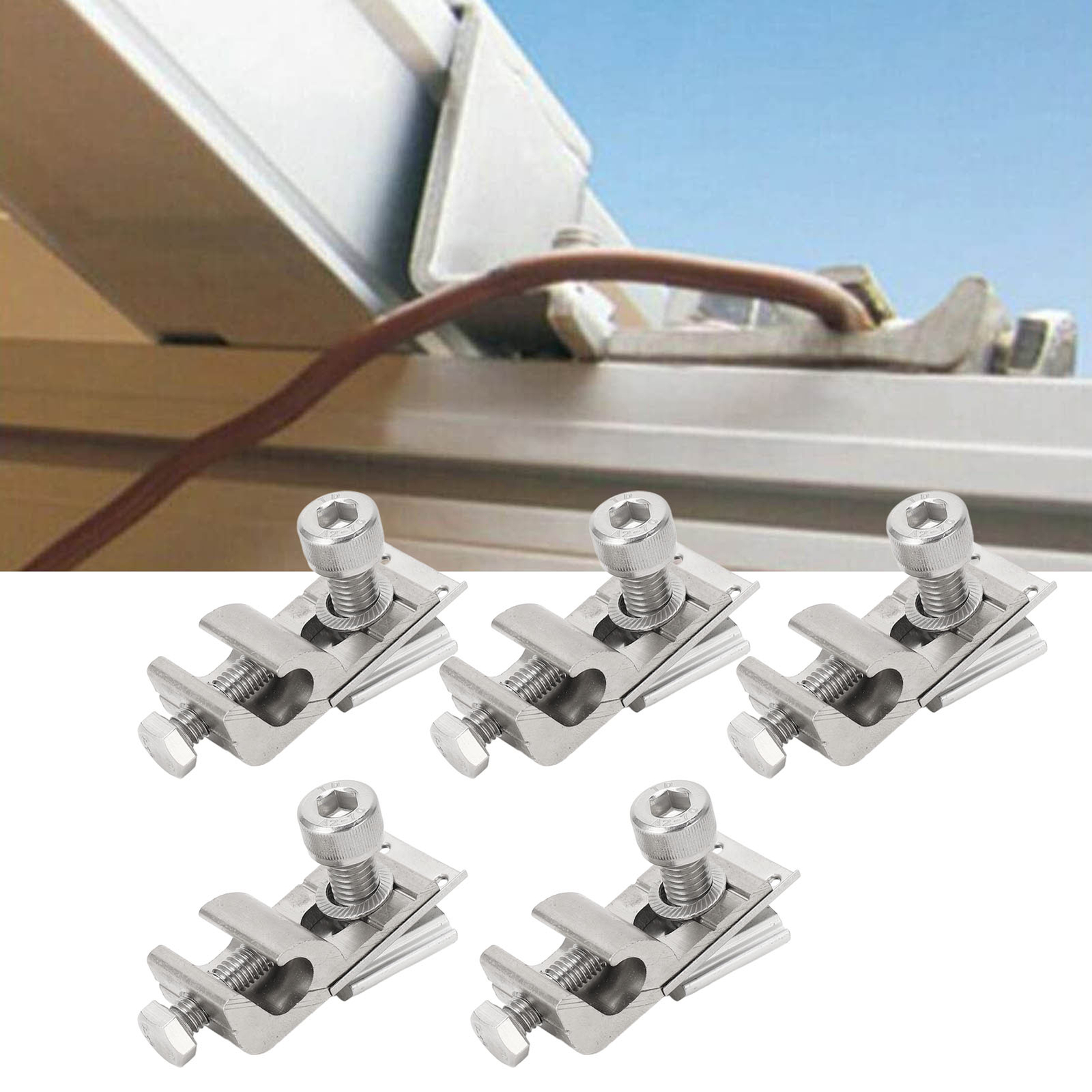 5Pcs Solar Panel Grounding Lugs Metal Clips Cable Clamps Bracket Earth Clip♡
