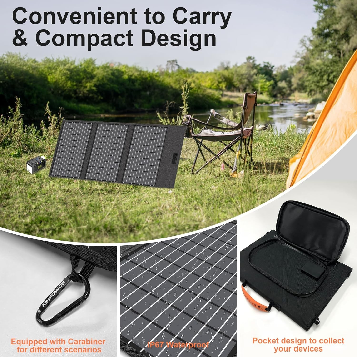 45W Portable Solar Panel Charger with USB-C, USB-A and DC Outputs 18V Foldable I