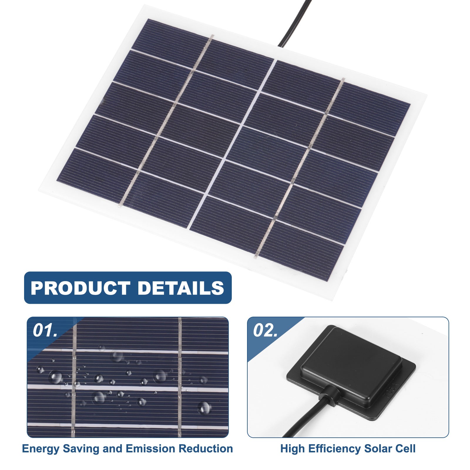 5V 3W 0.6A Mini Solar Panels, 3.1m Wire DC Connector Polycrystalline Solar Cell