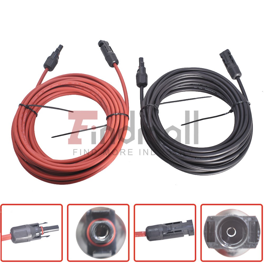 1 Pair Black + Red Solar Panel Extension Cable Wire Connector 12/10 AWG