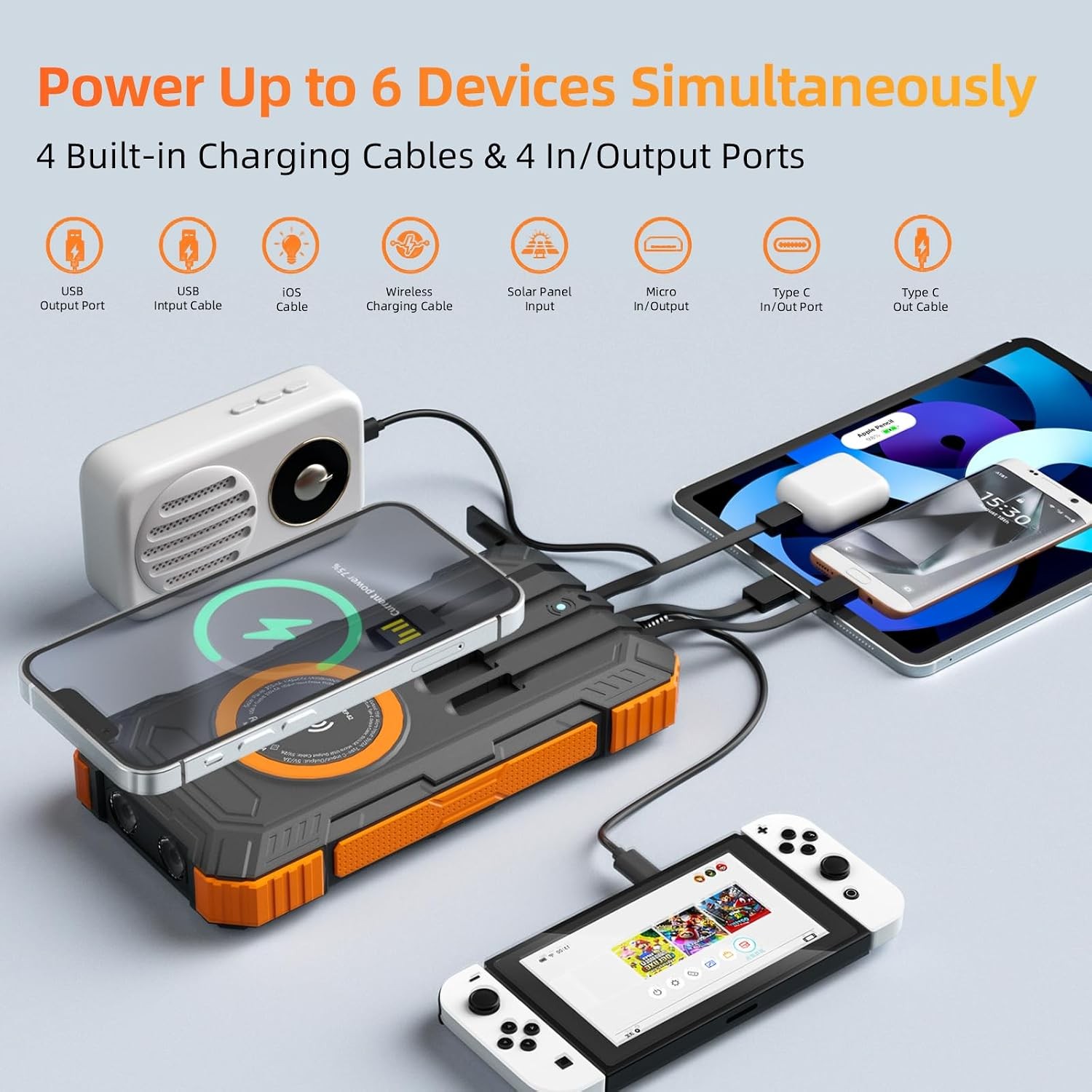 49800mAh Solar Power Bank, 22.5W Fast Wireless Portable Charger